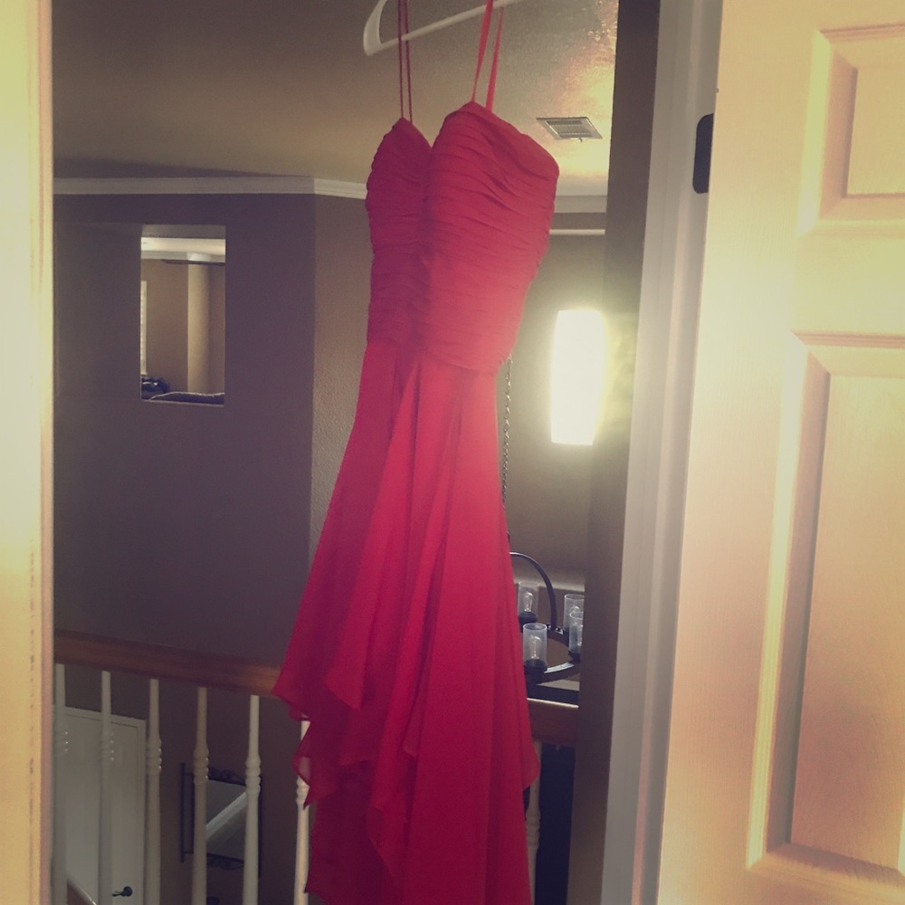Red high low strapless dress
